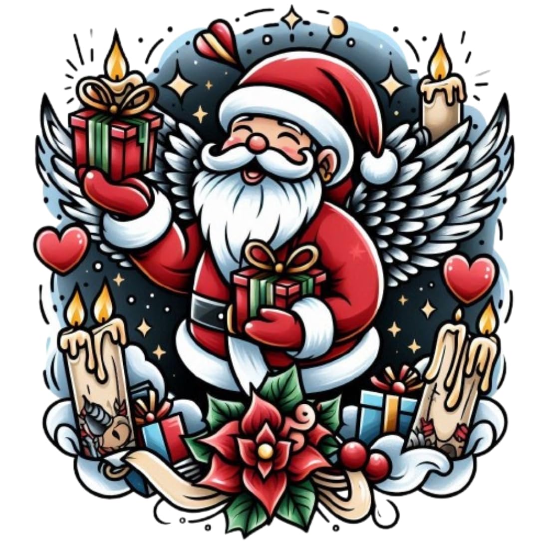 Temporary Tattoowala Santa Claus With Wings And Many Gifts Tattoo Temporary Tattoo Sticker For Male And Female Tattoo Sticker 1
