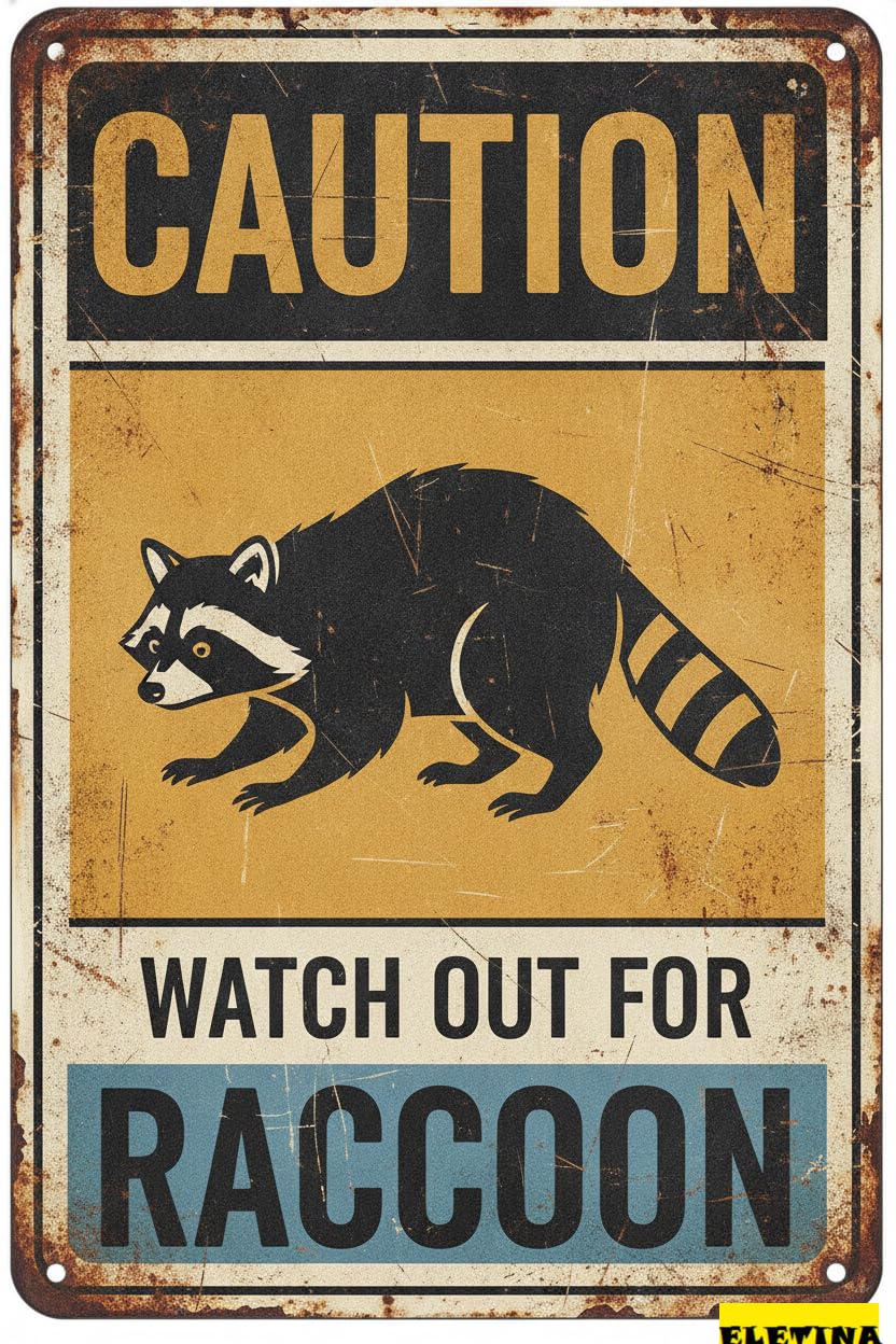 Vintage Metal Tin Sign for Man Cave Caution Watch Out Raccoon You Have Been Warned Aluminum Metal Tin S Door Warning Zoo Fence Gate Yard Home Wall Decor 8x12 Inch Private Property Decorative