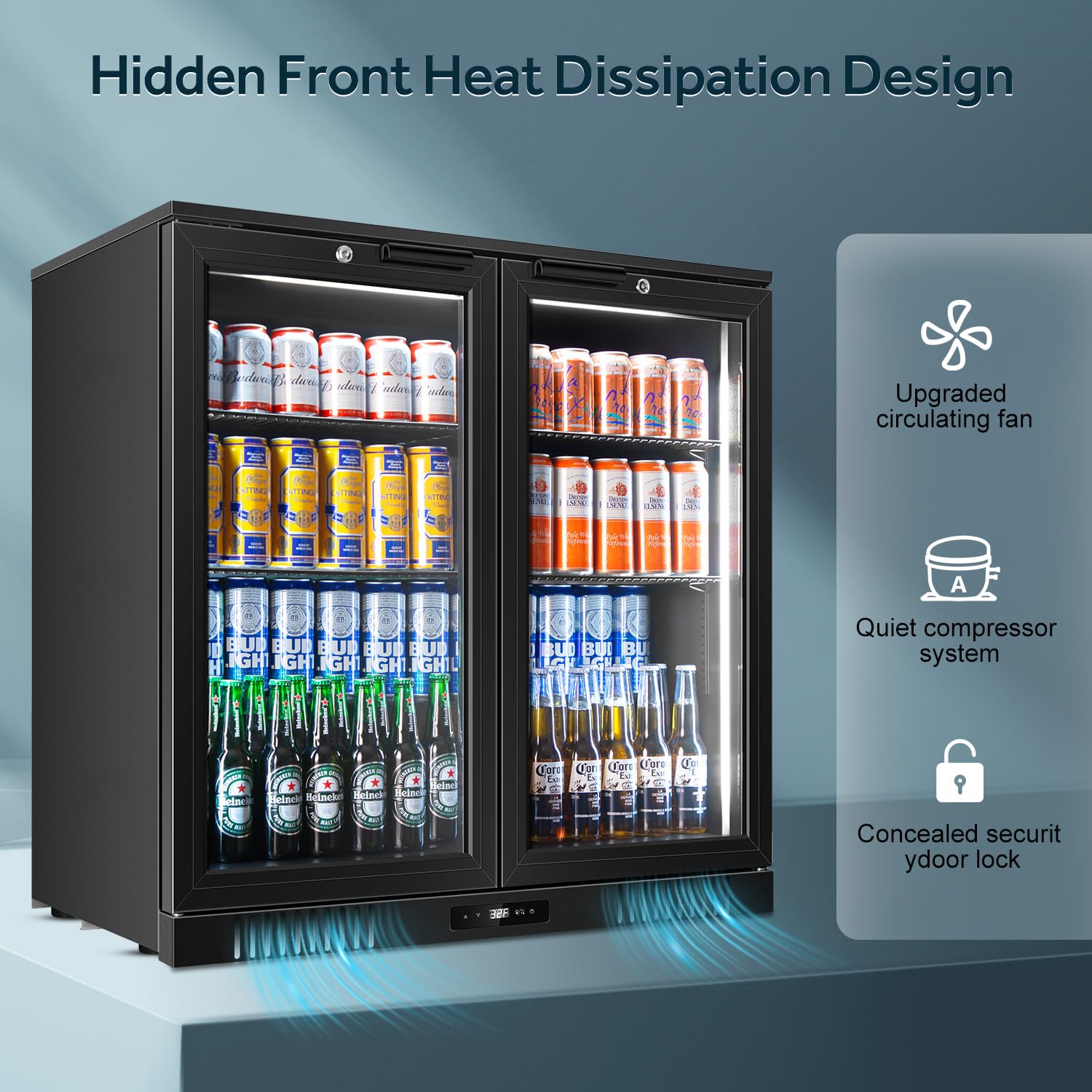 Tylza Back Bar Cooler With 2 Glass Doors, 7.2 Cu.Ft Under Counter Back Bar Refrigerator With LED Lighting, Safety Locks, Counter Height Bar Beverage Cooler For Beer, Soda Drinks, Wine, Black on Fridge.com - View 5