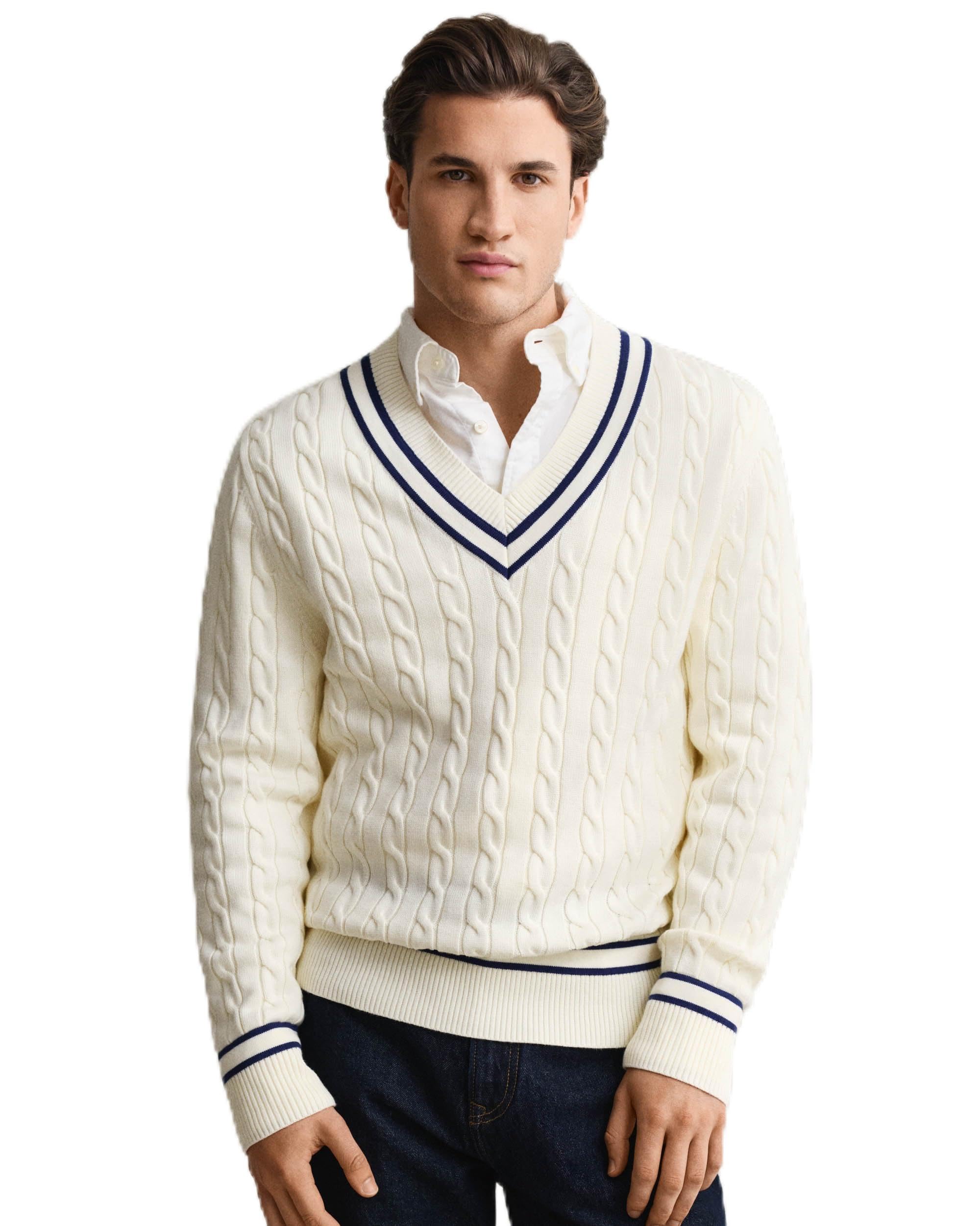 GANT Herren Cotton Cable V-Neck Pullover