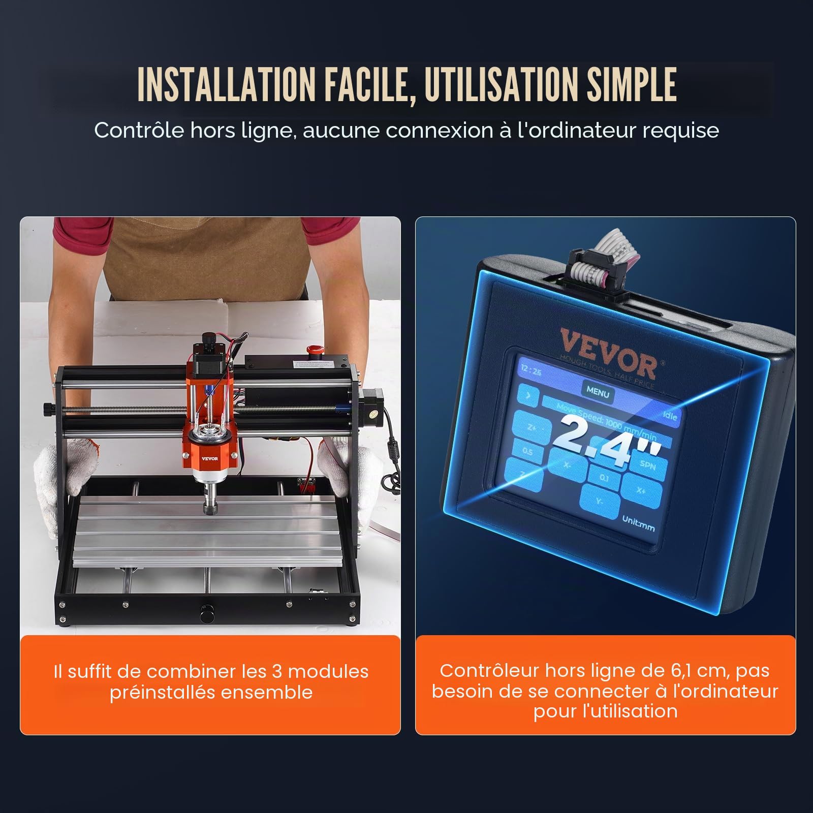 VEVOR Machine Gravure CNC, 120 W, Kit Routeur à Bois 3 Axes GRBL Contrôle Hors Ligne Zone de Travail 300x200x72 mm, Outil de Fraisage Alliage d'Aluminium pour Bois Acrylique MDF PVC Mousse Plastique