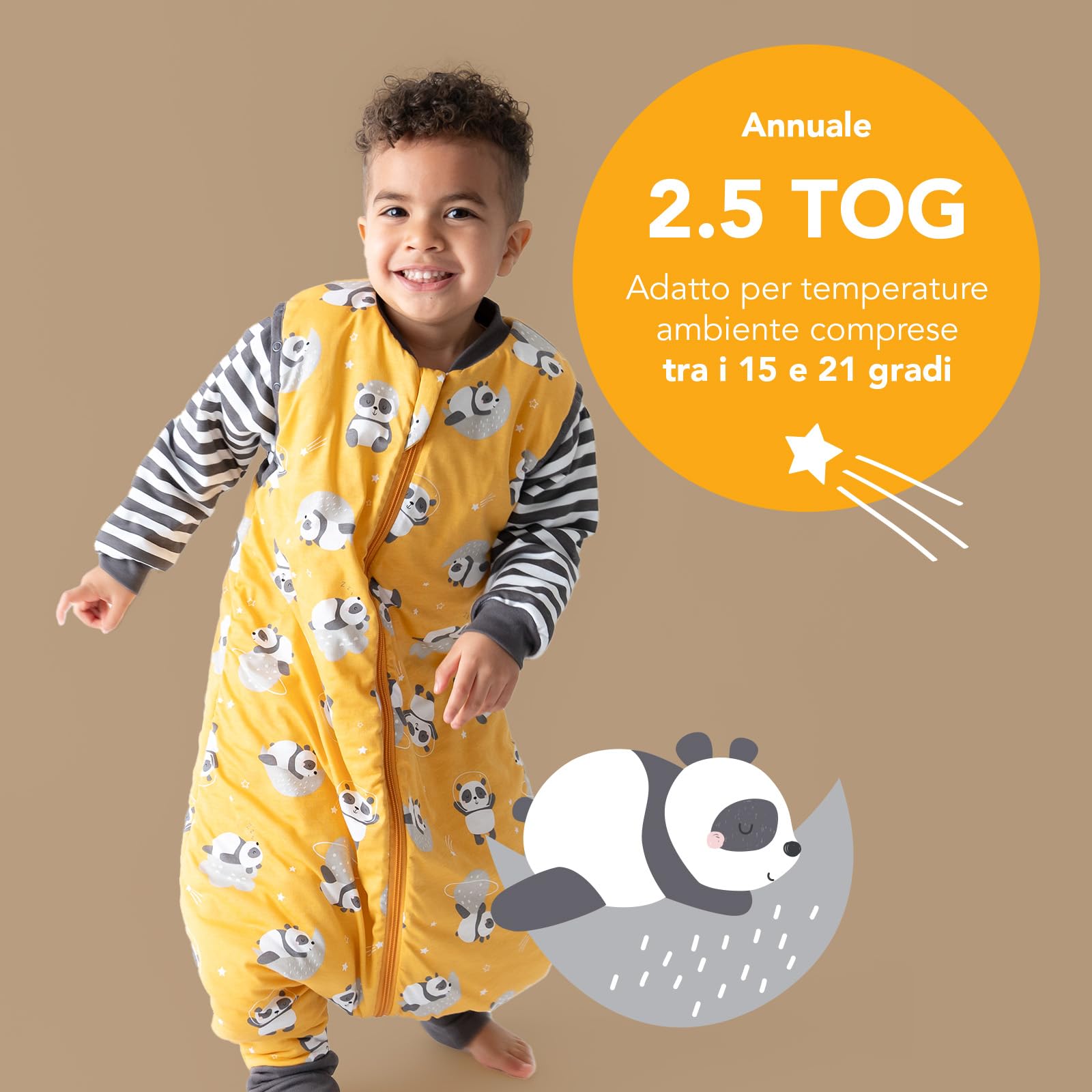schlummersack Slumbersac Sacco nanna con piedini bambini 2.5 Tog 100 cm Panda I Sacco nanna con gambe per dimensione del corpo 100-110 cm | Sacco nanna maniche rimovibili