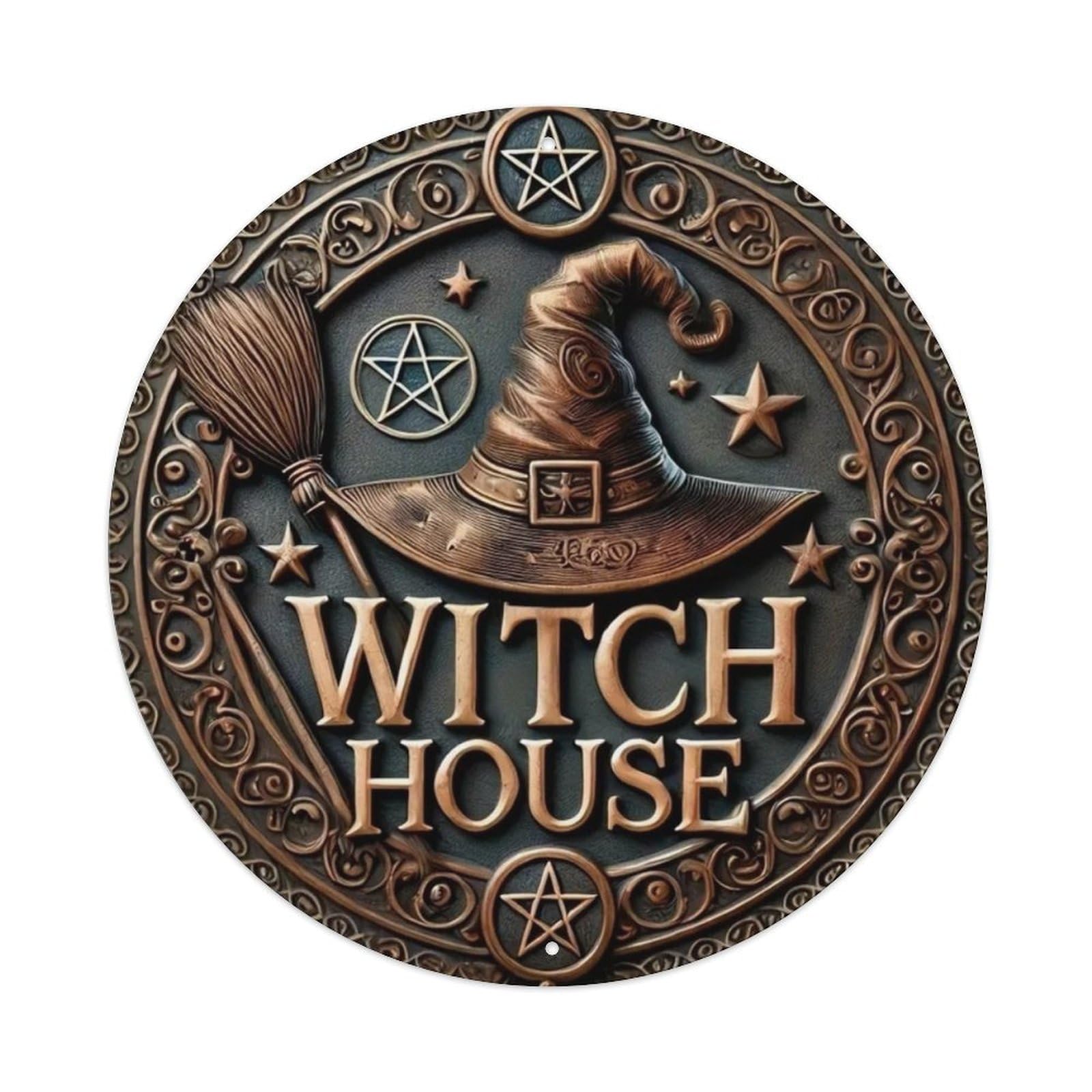 Gentinap Vintage Witch House Round Tin Sign Metal Sign Home Bar Garden Wall Decor Metal Poster 8X8 Inch