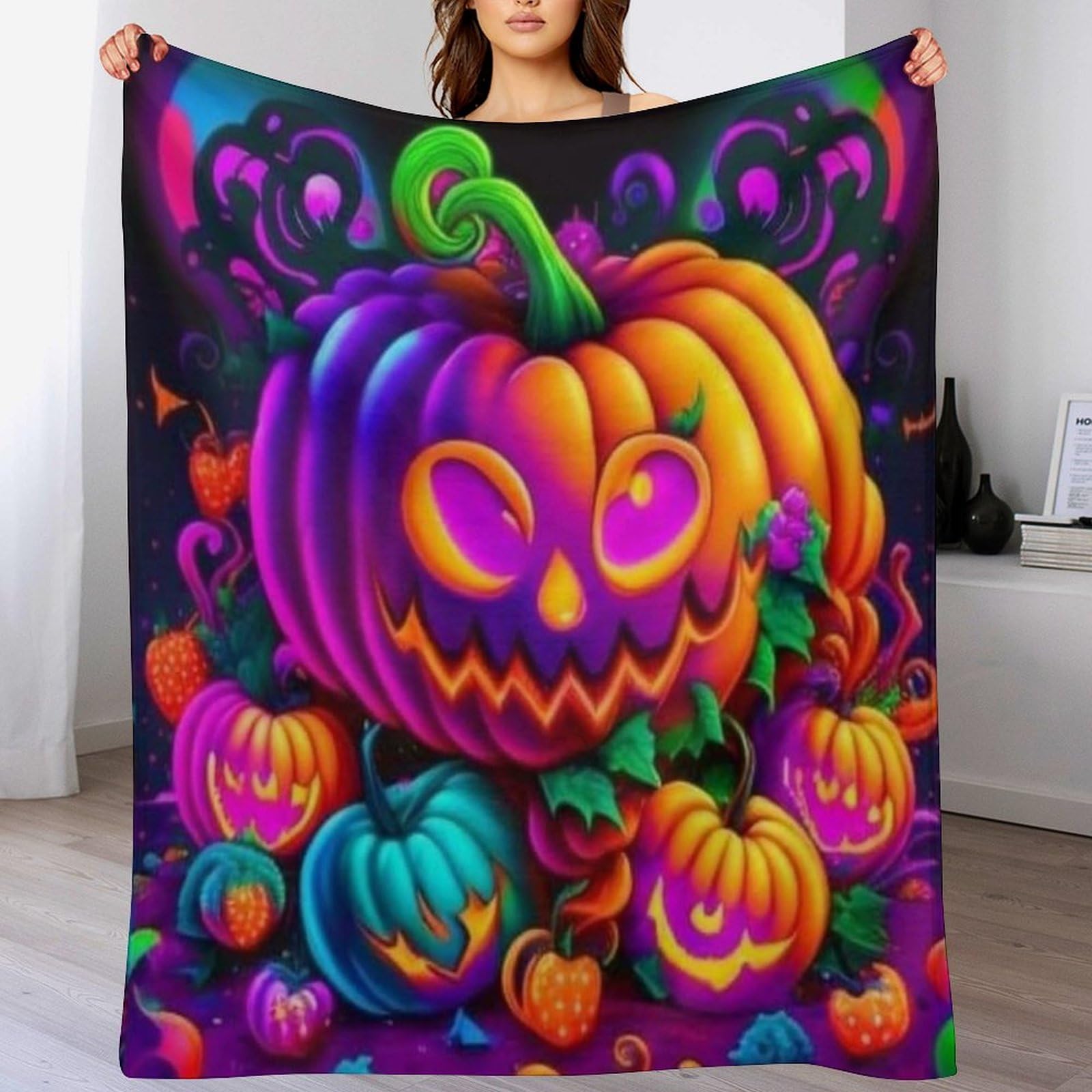 Couvre-lit citrouille d'Halloween douillet en flanelle 150x200cm pour canapé
