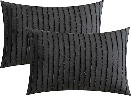 JELLYMONI Fundas de almohada de tamaño estándar, color negro, paquete de 2 fundas de almohada de cama bohemias a rayas de 20 x 26 pulgadas, fundas