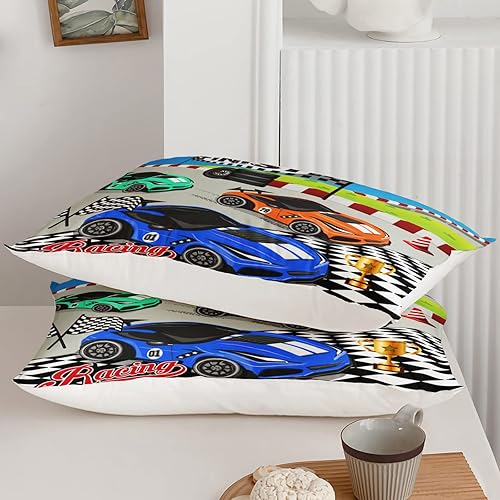 Miniatura 6 de Juego de ropa de cama de coche de carreras, edredón de plumón de coche de carreras de velocidad fresca para niños, niñas y adolescentes, juego de