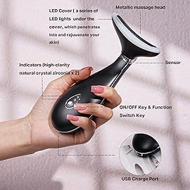 VRAIKO Lily Neck Face Massager, Face Sculpting Tool, Skin Rejuvenation Device with Thermal, Triple Action LED and Vibration, for Anti-Aging, Lifting and Tightening Sagging Skin (Frosted Black)