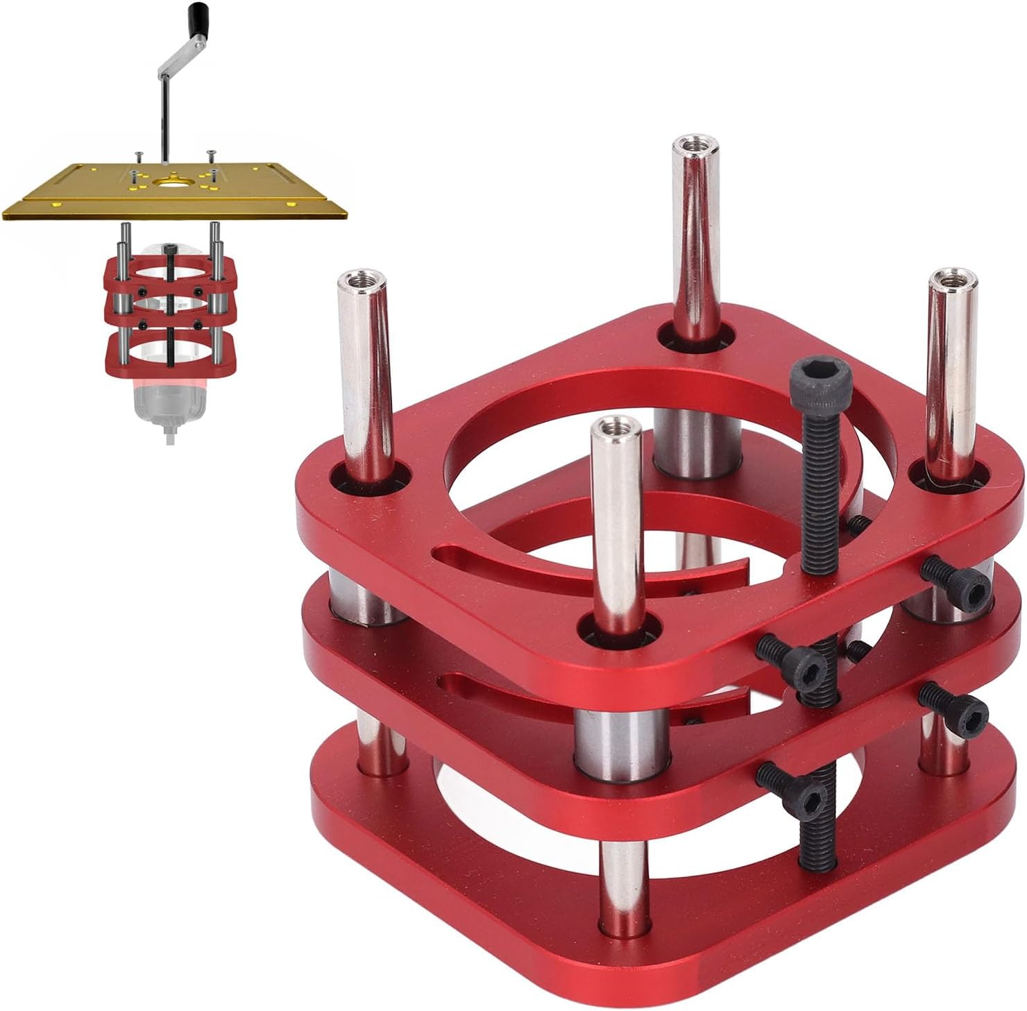 Router Table Base, Aluminum y Router Base, Hand Cranked ing System with 51mm Height, 4 Claw Clam for Trimming and Car, Compatible with 64 66mm Motor Diameter