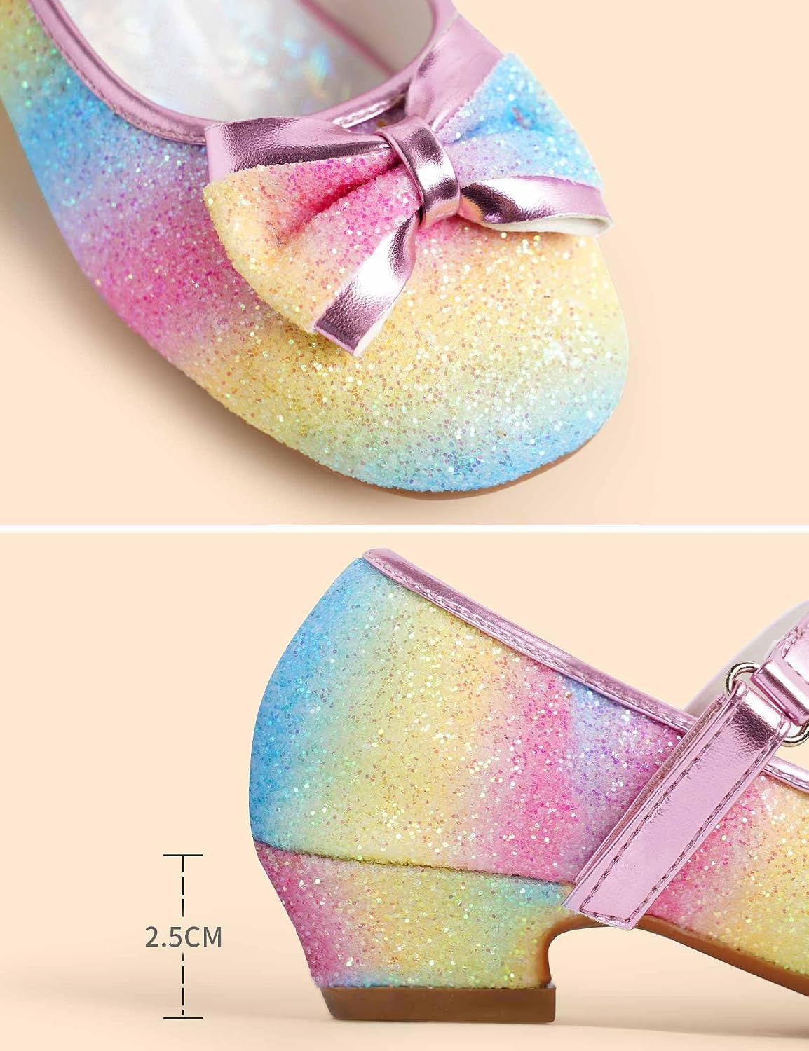 Daydance Kids Toddler Girls Dress Shoes Pumps Low Heels Sparkling Flower Mary Jane Footwear for Party Prom Wedding Birthday