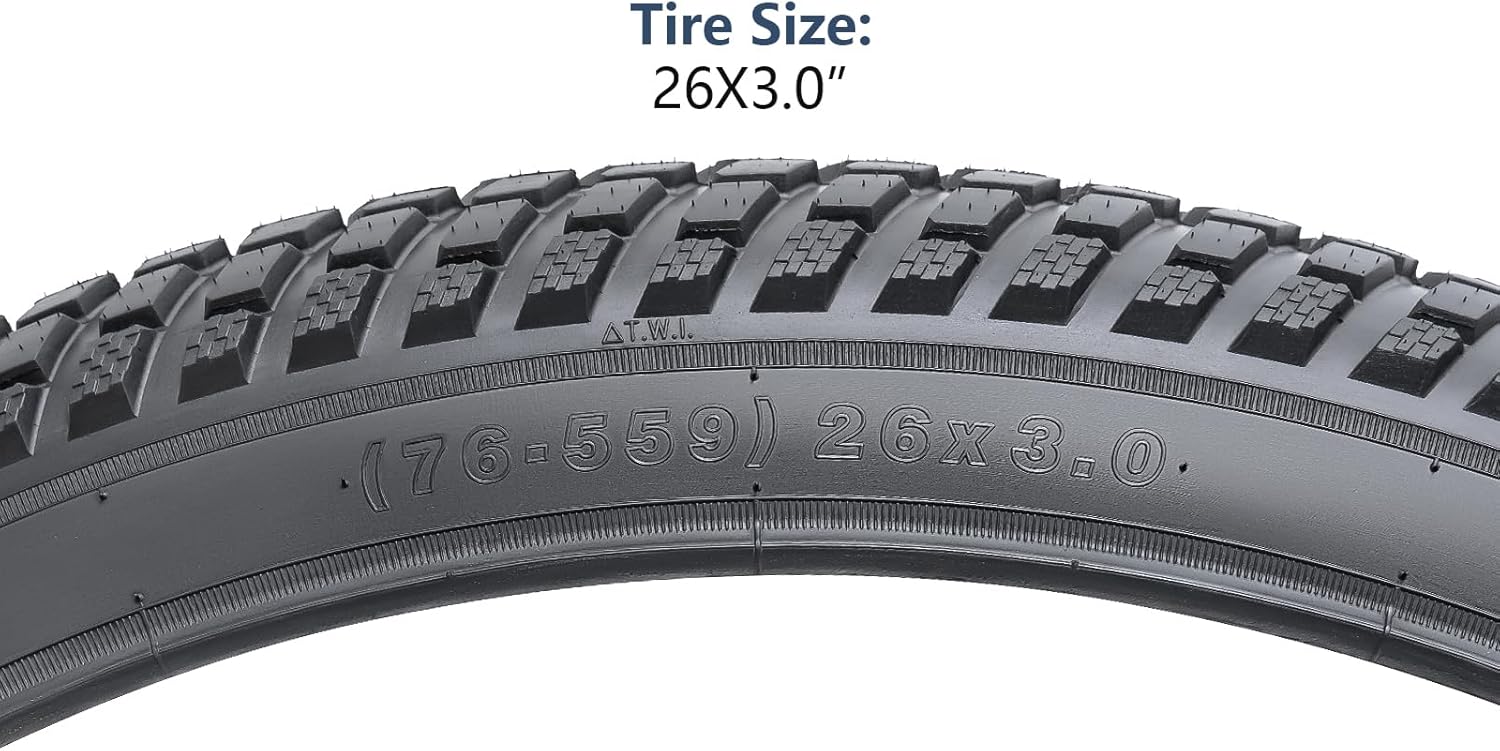 YUNSCM 26 Fat E-Bike Tire 26 x 3.0/76-559 Compatible with 26x3.0 26X3 Fat E-Bike All-Terrain Directional Tread Bicycle Tire (Y-1138)