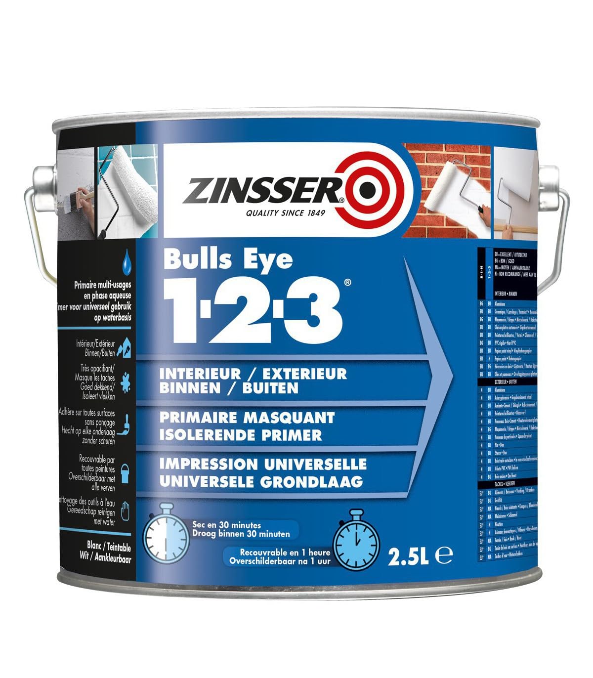 RUSTOLEUM - Primaire masquant avant peinture Zinsser Bulls Eye 1-2-3 Blanc - Conditionnement 2,5L, Couleur BLANC