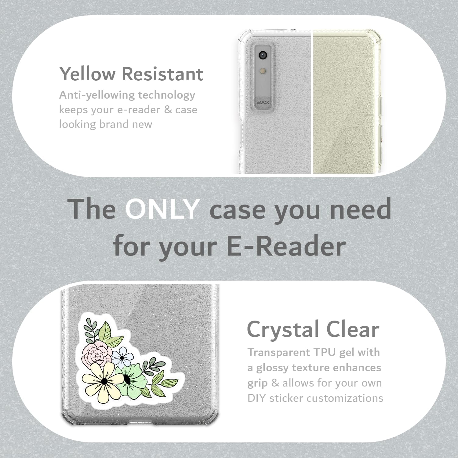 TUDIA SKN Clear Designed for Boox Palma 2 PRO Case Back Cover Shockproof Slim - [DO NOT FIT Palma 2] Anti Yellowing Silicone Gel Transparent Back Lightweight Grip TPU Bumper (Clear Glitter)