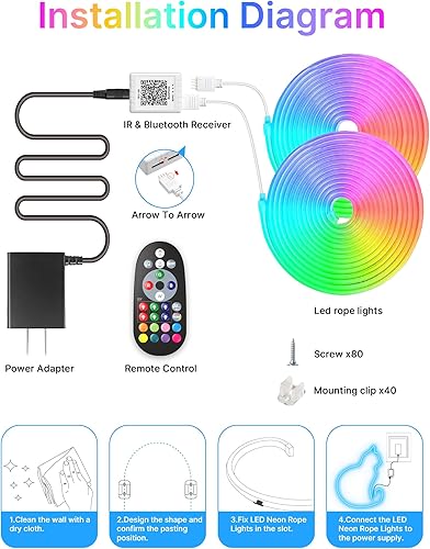 Miniatura 7 de Nexillumi Tira de luces de neón RGB de 32.8 pies, cuerda de luces LED flexibles con control remoto, IP67 impermeable, modo de bricolaje, tira de