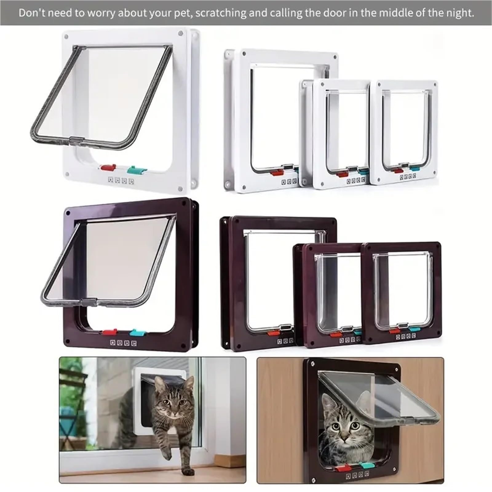 Katzenklappe Haustiertür, 4-Wege-Verriegelung, Sicherheitsschloss, ABS, for Hunde, wetterfest, steuerbarer Schalter, Richtung, Türen, Kleinbedarf(Brown,XL 9.84x11.02x2.16in)