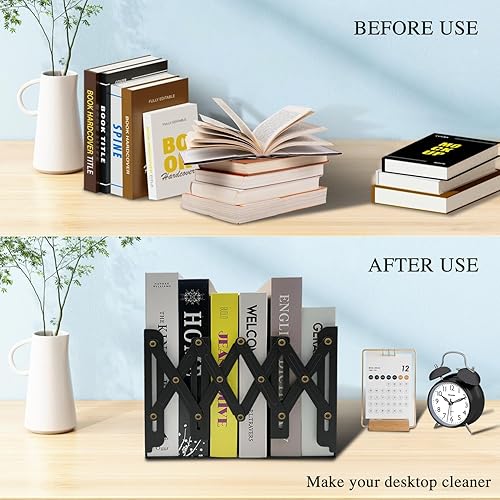 Miniatura 3 de Sujetalibros ajustables antideslizantes decorativos, sujetalibros de metal para libros pesados, organizador de estantería para libros y revistas