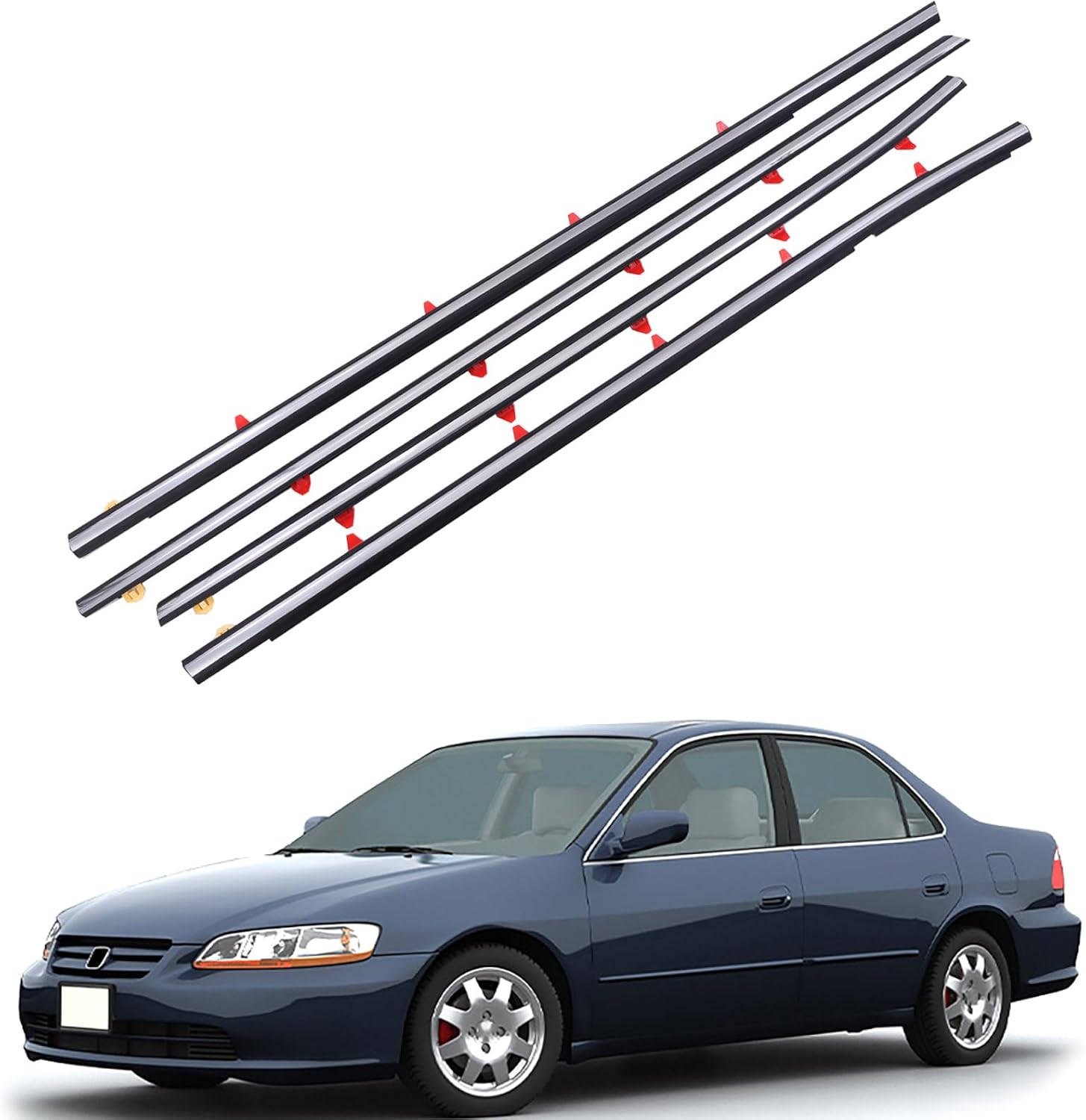 Car Window Outer Belt Molding for Honda Accord 1998 1999 2000 2001 2002 4PC, Door Window Seal Weatherstrip, Helps Reduce Wind Noise and Water Leak