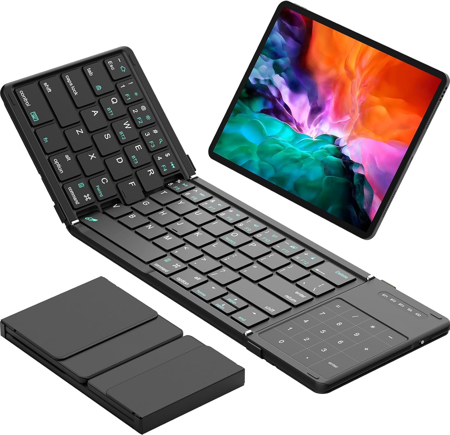 Hllhunkhe Foldable Bluetooth Keyboard with Touchpad, Portable Full Size Keys, Number Pad, Large Trackpad Travel Keyboards for iPad Laptop PC Tablets -Black
