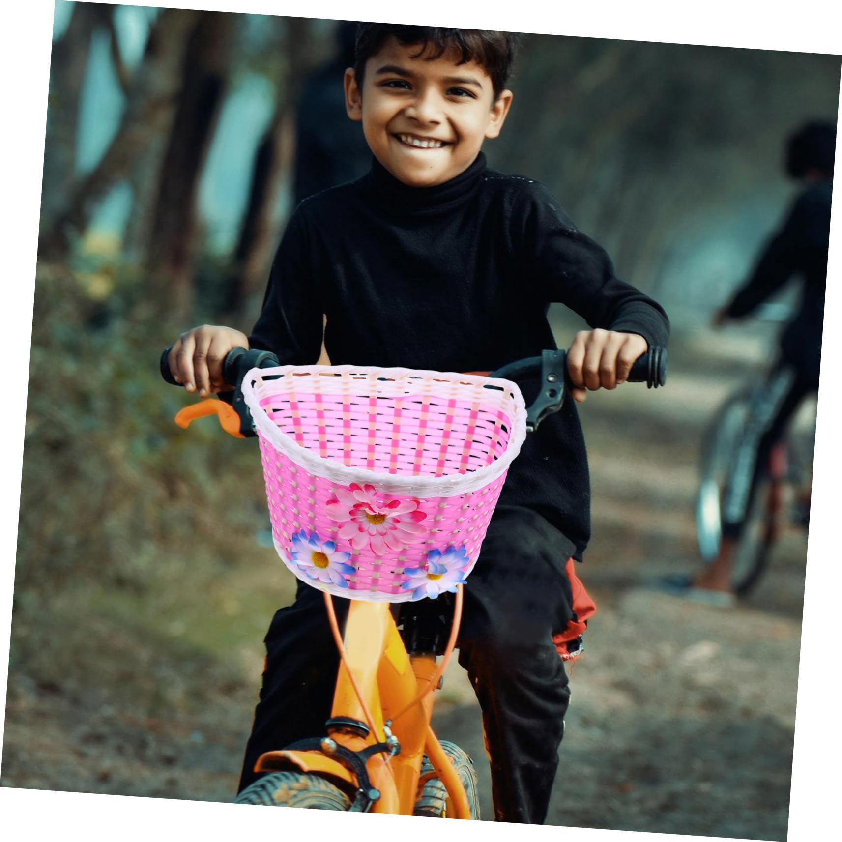 CORHAD Bike Basket with Flower Pattern Fun Front Handlebar Storage for Collecting Rocks and Bugs Easy Tool Attachment Present for Birthdays Holidays