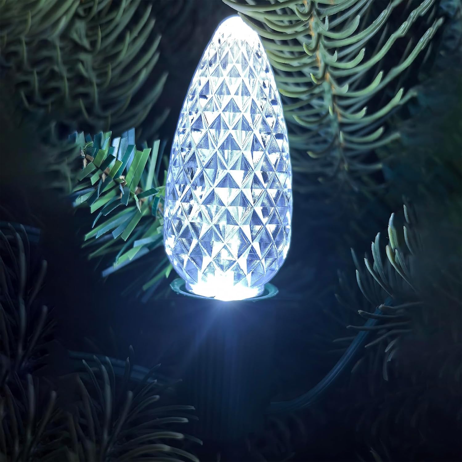25 Pack C9 LED Christmas Lights Bulbs - Cool White, E17 Replacement, Outdoor, Dimmable Faceted Bulbs for Holiday Decoration
