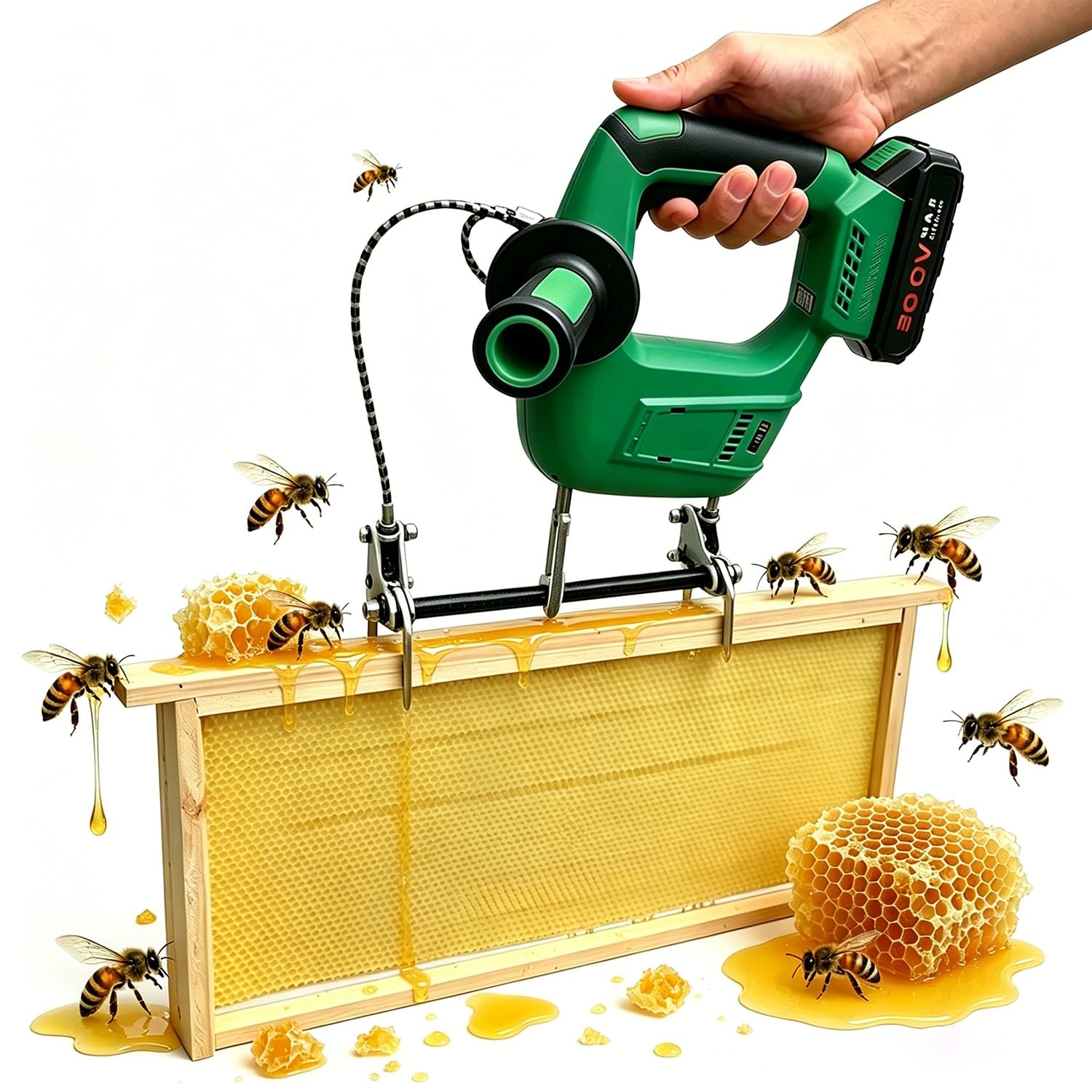 Electric B-ee Shaker, Beehive Frame Shaker, 9-Speed 600-2000bpm Brushless Motor Delivers Gentle Yet Effective Removal, No Smoke No Brushing, 2000mah Battery Lasts 90min Charge(Green,1 Battery)