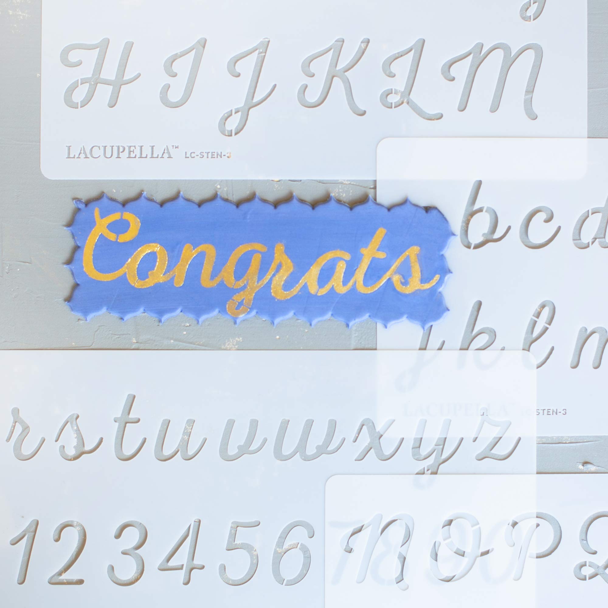 Lacupella Alphabet Stencil Letter and Number 1.5 Inch Upper Lower Case for Cake Cookie Wood Chalkboard Canvas Wall (Script Fancy)