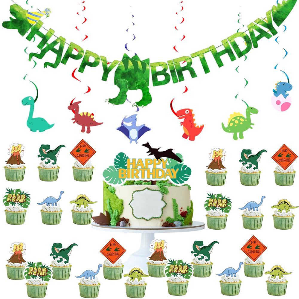 Dinosaur Happy Birthday Banners, Forest Dinosaur Theme Party Cake Toppers, Cupcake Toppers, Swing Decorations Personalized Dinosaur Banners Large Size, Theme Party Decorations Supplies Boy Girl