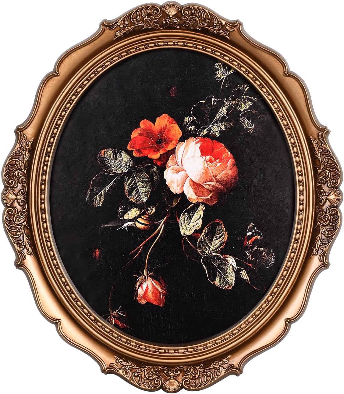 20x24 Inch Vintage Picture Frame, Baroque Antique Ornate Bronze Oval Frame with Glass Front, Wall Hanging,Photo Poster Display for Home Decor