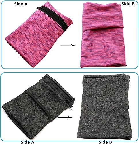 Miniatura 2 de 2 carteras de muñeca para deportes al aire libre, transpirable, absorbente, banda para el sudor con bolsillo con cremallera, mini bolsa de brazo