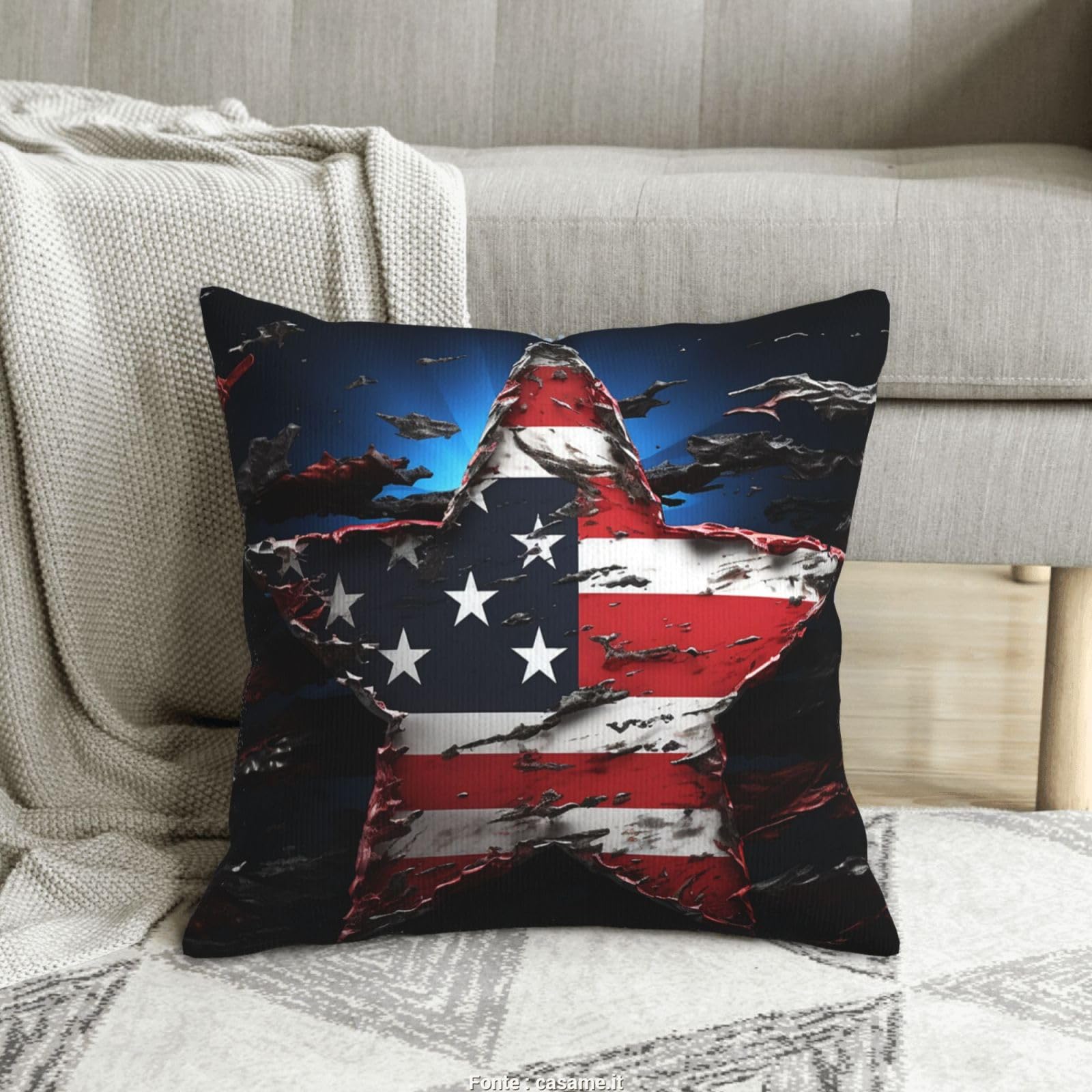 Housses de coussin velours côtelé imprimé drapeau étoiles pour salon et lit