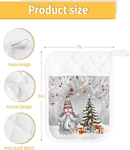 Miniatura 3 de Juego de 3 ollas de Navidad para cocina, antideslizante y aislamiento térmico, juego de agarraderas de tela de toalla con bolsillo, guantes gruesos