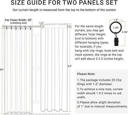 Miniatura 8 de 100% Blackout Shield Cortinas opacas de lino de 120 pulgadas de largo, juego de 2 paneles, anillos de clipcortinas opacas con bolsillo para barra,