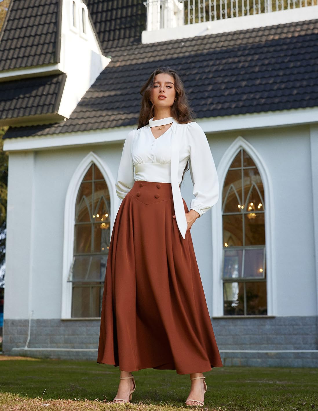 Scarlet Darkness Victorian Skirts for Women Renaissance High Waisted Long Skirt with Pockets - Image 7