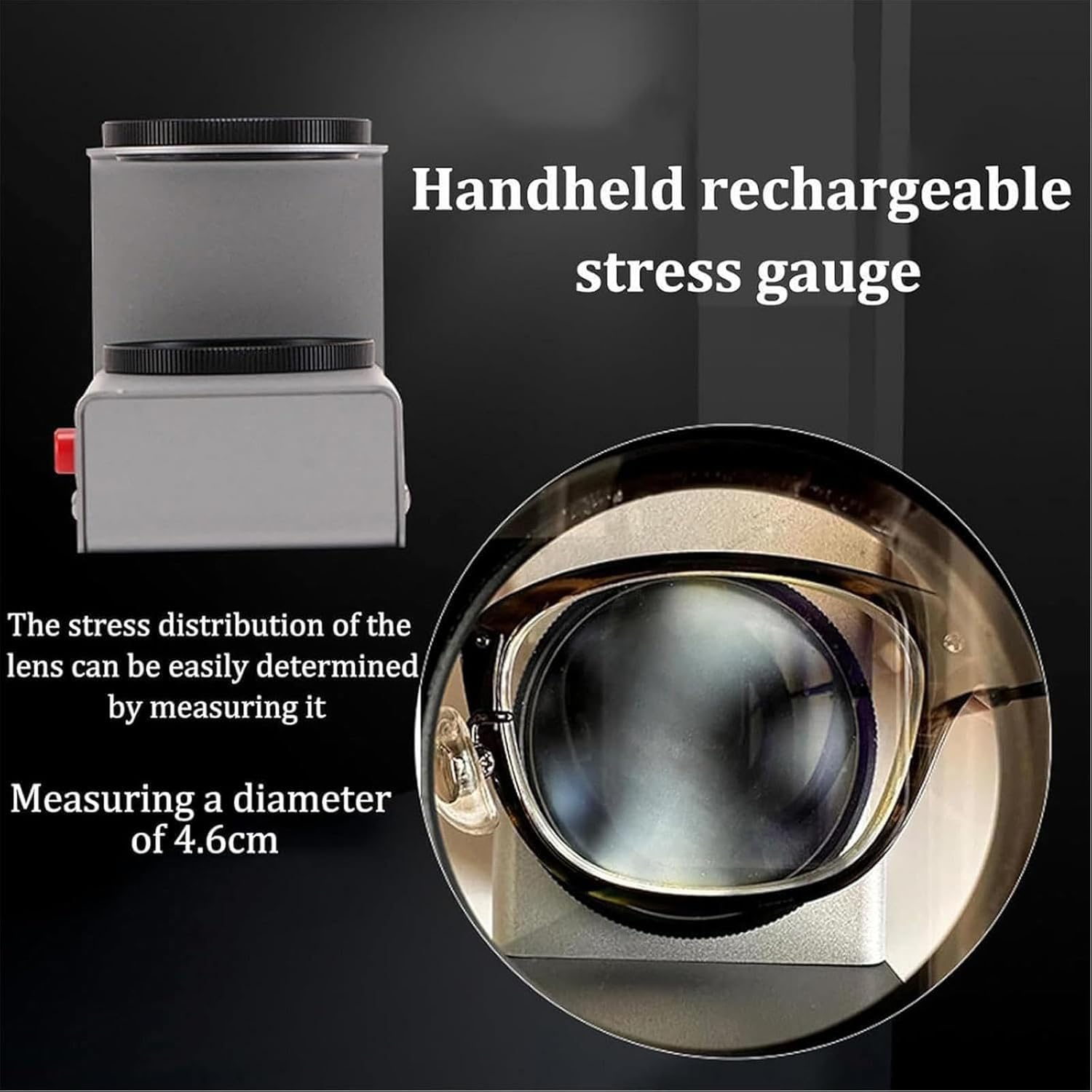 Testeur De Contrainte Polarisant, Testeur De Contrainte pour Verres De Lunettes avec Interrupteur À Bouton-Poussoir, Diamètre De 4,6 Cm, Luminosité Uniforme Et Bague Rotative Et Réglable
