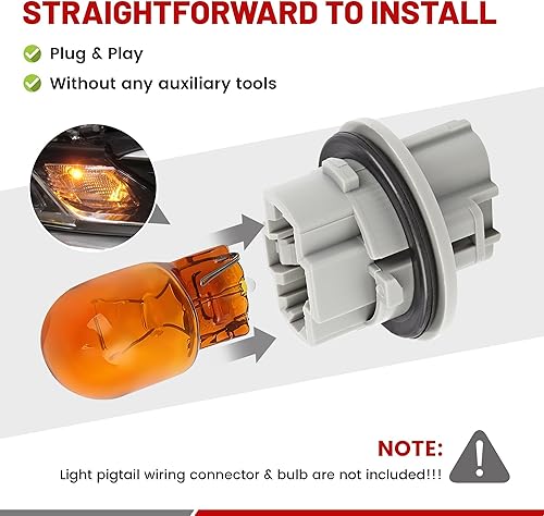 Miniatura 4 de RED WOLF Enchufe de luz de señal de giro delantero seleccionado para Toyota Tundra Tacoma Corolla Sequoia 2006-2019 Reemplazo de bombilla de señal