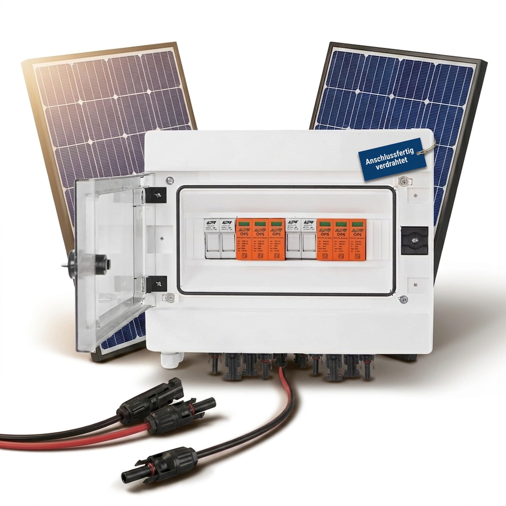 APV Solar PV Anschlusskasten DC 32A 1000V 2-Strings | IP65 Aufputz fertig verkabelt mit Blitzschutz | MC4 Stecker 6mm² Solarkabel | Photovoltaik Schaltanlage 12 Module
