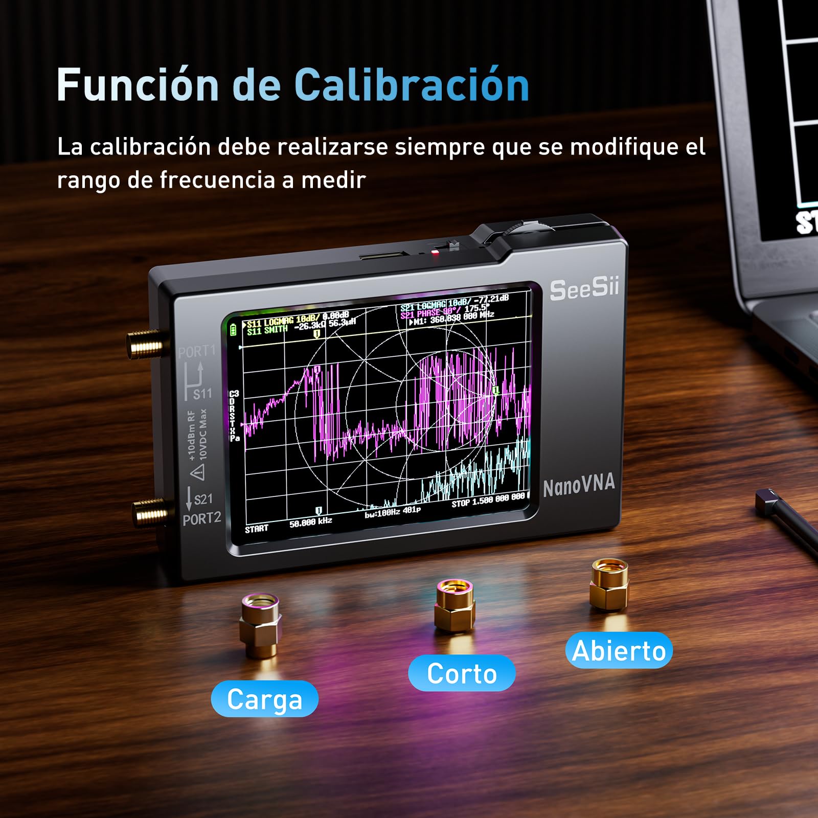 SeeSii NanoVNA-H Analizador de Red Vectorial - Analizador de Antena Edición 3,6 10 KHz - 1,5 GHz MF/HF/VHF/UHF para Parámetros S y Gráfico de Smith, Soporte SD Tarjeta
