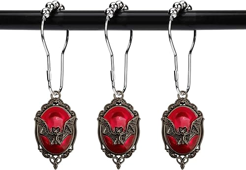 Miniatura 7 de Juego de 12 anillos de ganchos para cortina de ducha, murciélagos vampiros góticos, suministros para fiesta de Halloween, decoración de casa Fondo