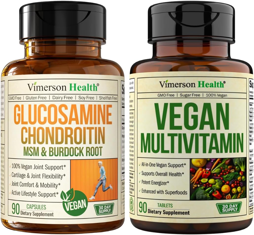 Vegan Glucosamine Chondroitin MSM & Vegan Multivitamin – Plant-Based Joint Support and Daily All-in-One Multivitamin Bundle for Energy, Flexibility & Overall Health