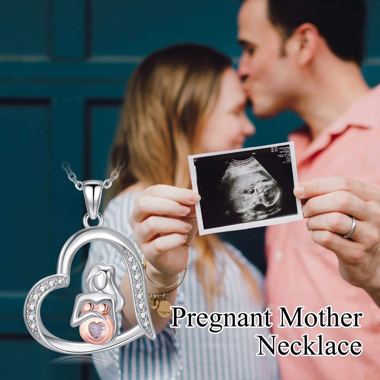 Colgante de plata de ley 925 para mujer con colgante de embarazo para futura mamá, el mejor collar para futura mamá, con piedra natal, joyería de Acción de Gracias para madre