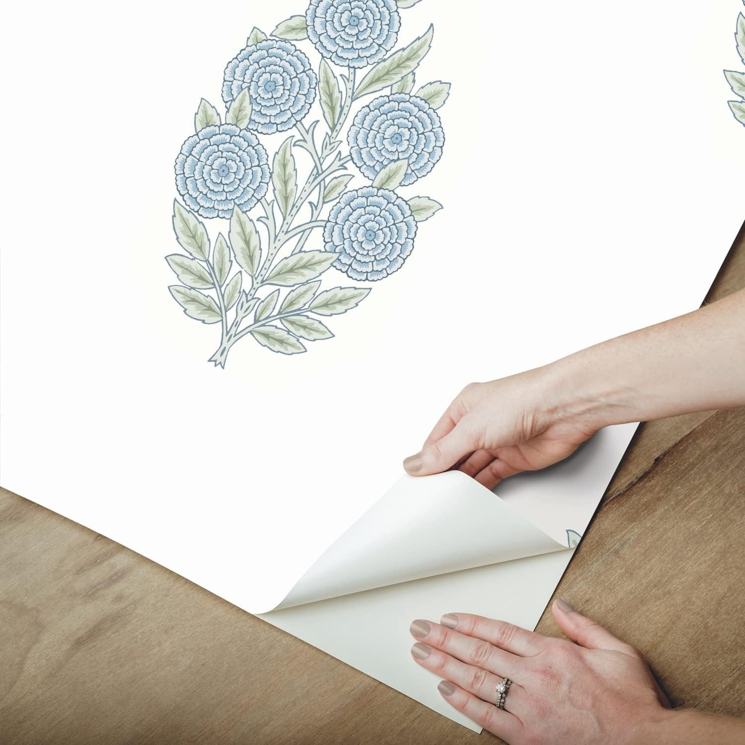 Blue Floral Self-Adhesive Repositionable Vinyl Wallpaper Roll