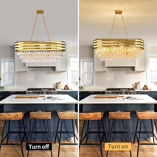 Miniatura 5 de Gold Modern Crystal Chandeliers for Dining Room 8-Light Gold Chandelier Living Room Dining Room Chandelier Oval Ceiling Hanging Light Pendant Light