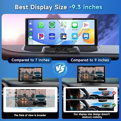 Miniatura 2 de Radio de coche portátil inalámbrica Carplay/Android Auto con pantalla táctil HD de 9.3 pulgadas, cámara de visión delantera/trasera, receptor