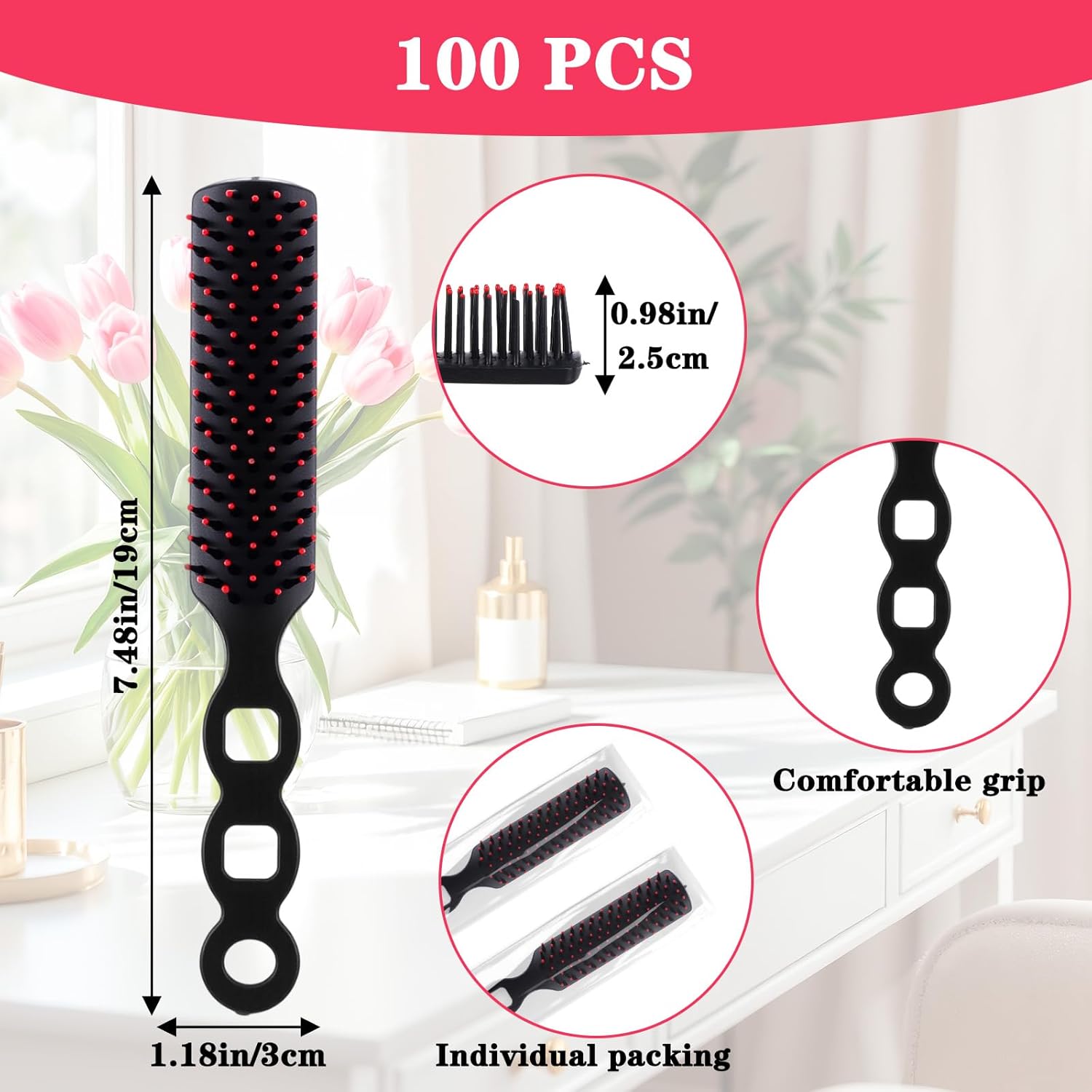 100 Pcs Bulk Hair Brushes, Individually Wrapped Hair Brush Bulk for Homeless Supplies, Disposable Hairs Brushes Nylon Bristle Detangling Hairs Brush for Charity Donation, Hotel, Shelter, Home - Image 2