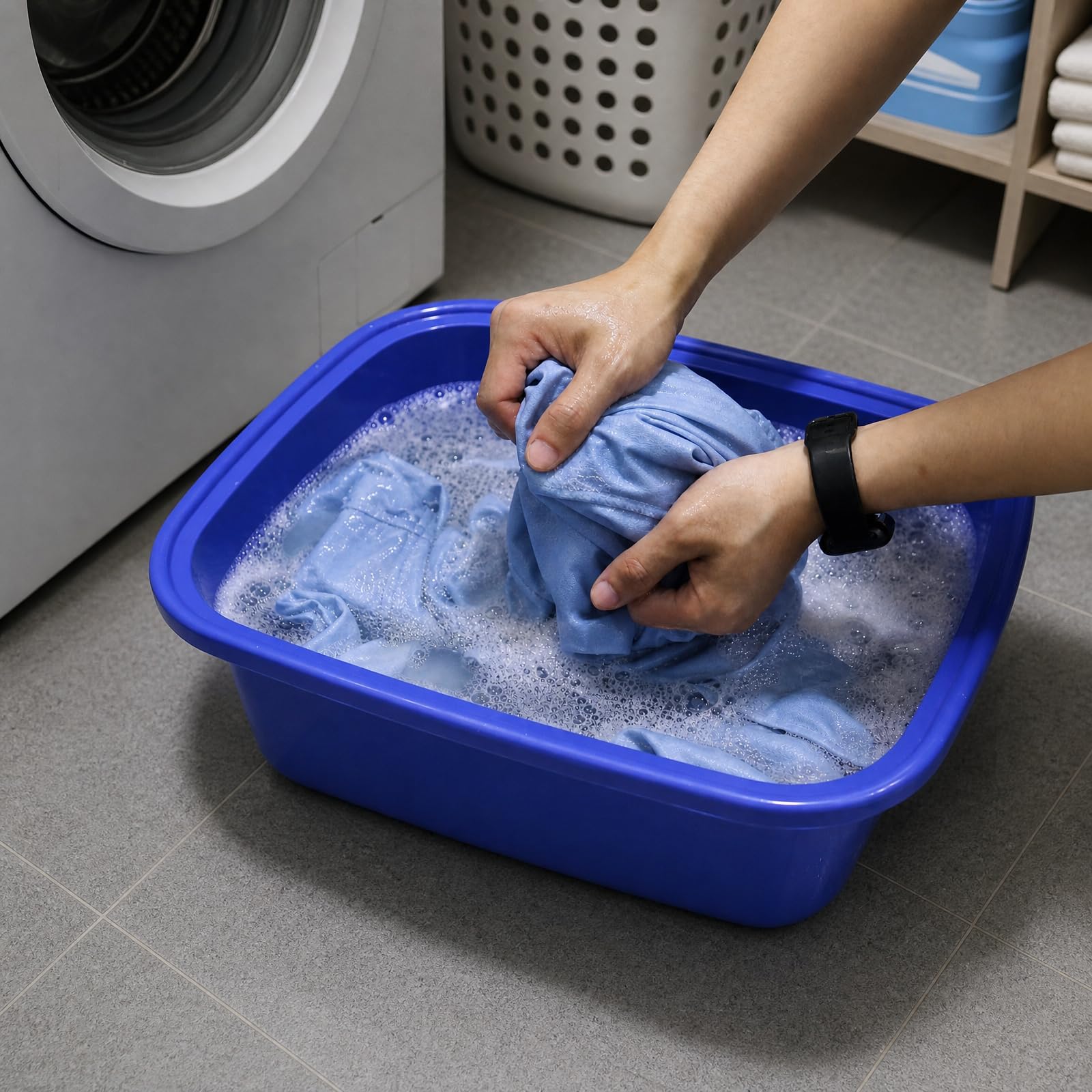 Lot de 2 lavabos rectangulaires en plastique de 18 litres, pour la maison, la cuisine (bleu)