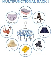 Vista 7 de Perchero de secado de ropa, de acero inoxidable con 24 clips, resistente al viento, redondo, giratorio, resistente al viento, gancho para ropa