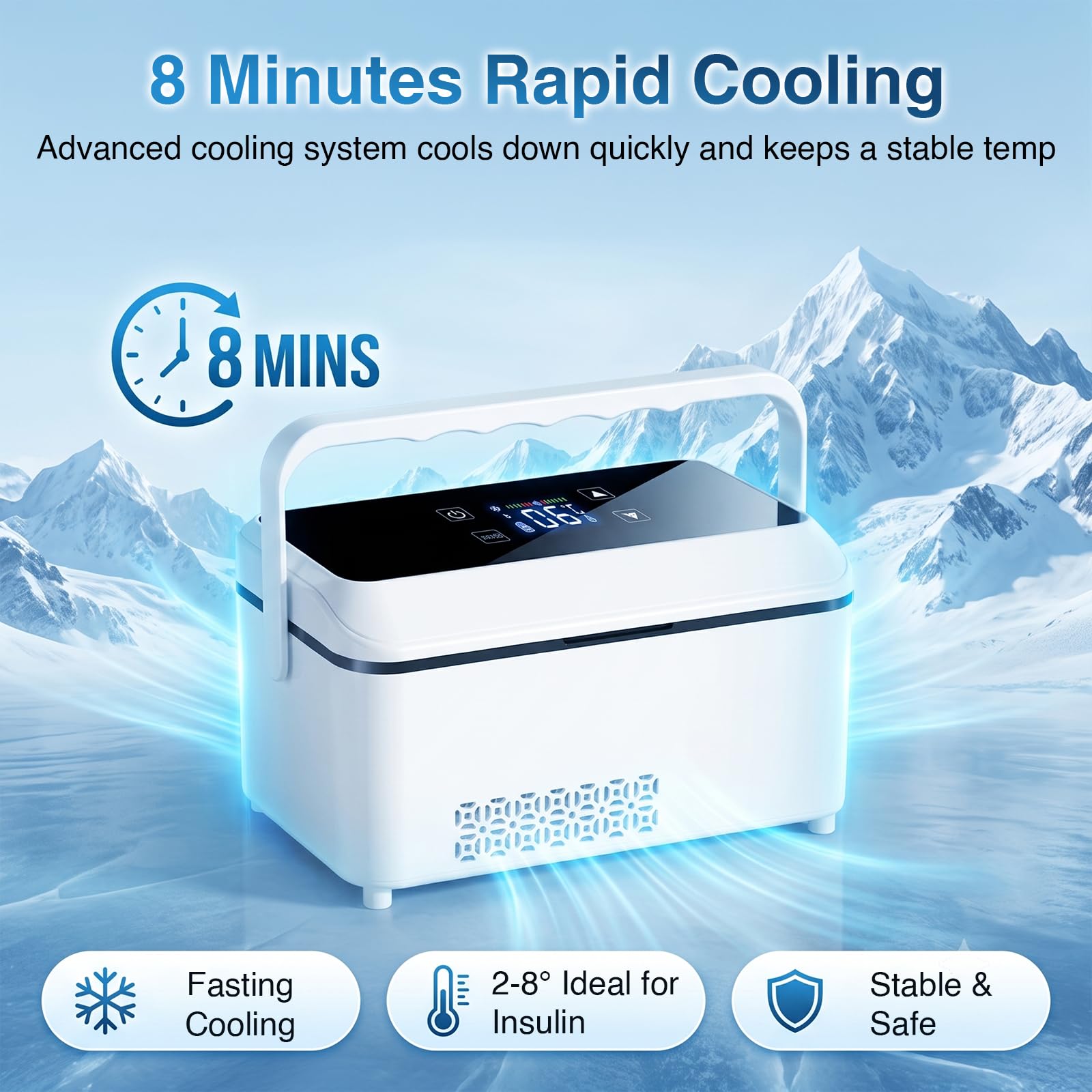 Nevera portátil de insulina eléctrica con pantalla táctil LCD, 8 minutos de