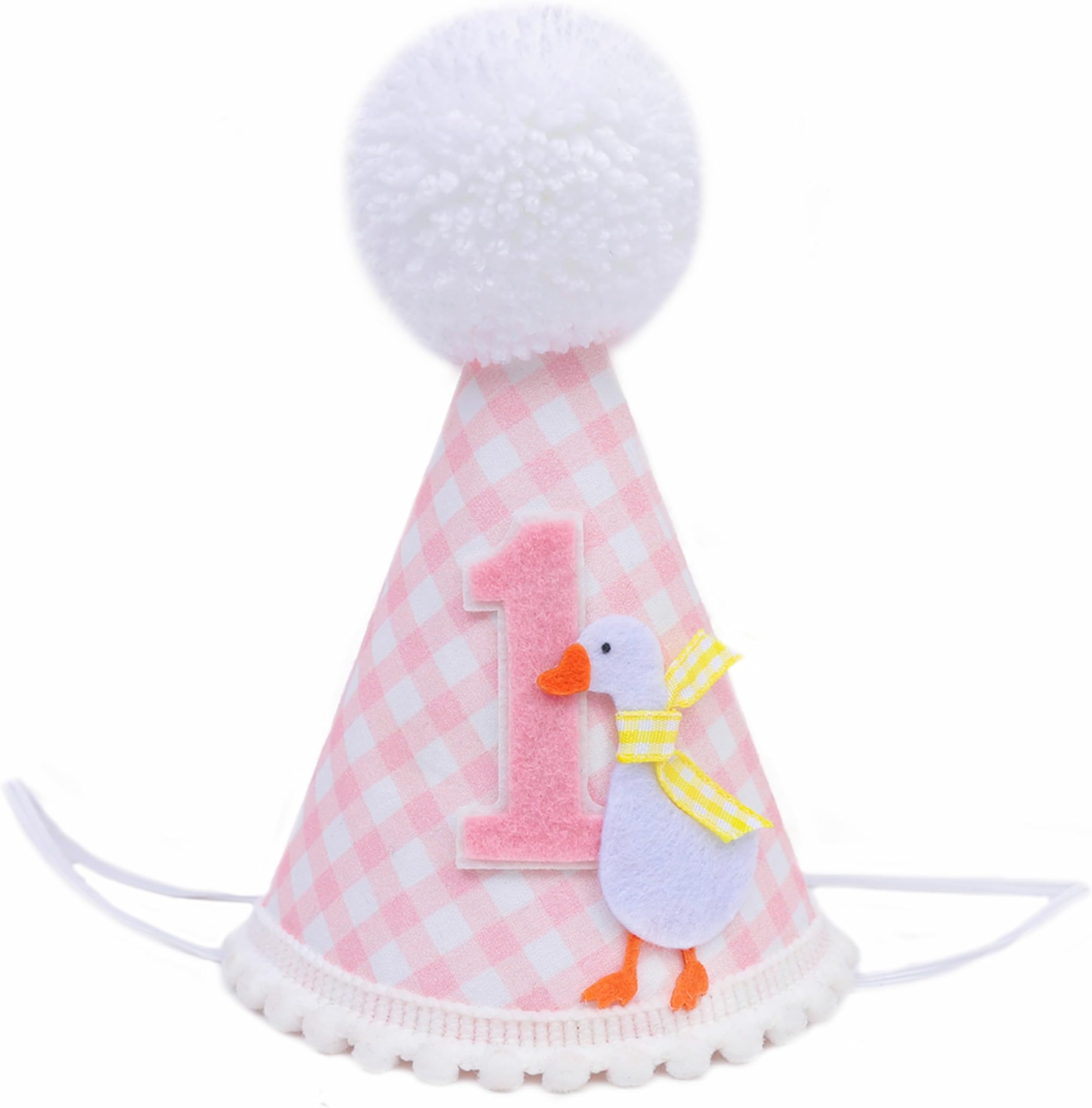 One Funny Goose 1st Birthday Hat for Girls - Goose 1st Birthday Decorations, Pink Gingham 1stBirthday Party Hat, One FunnyGoose First Bday Crown