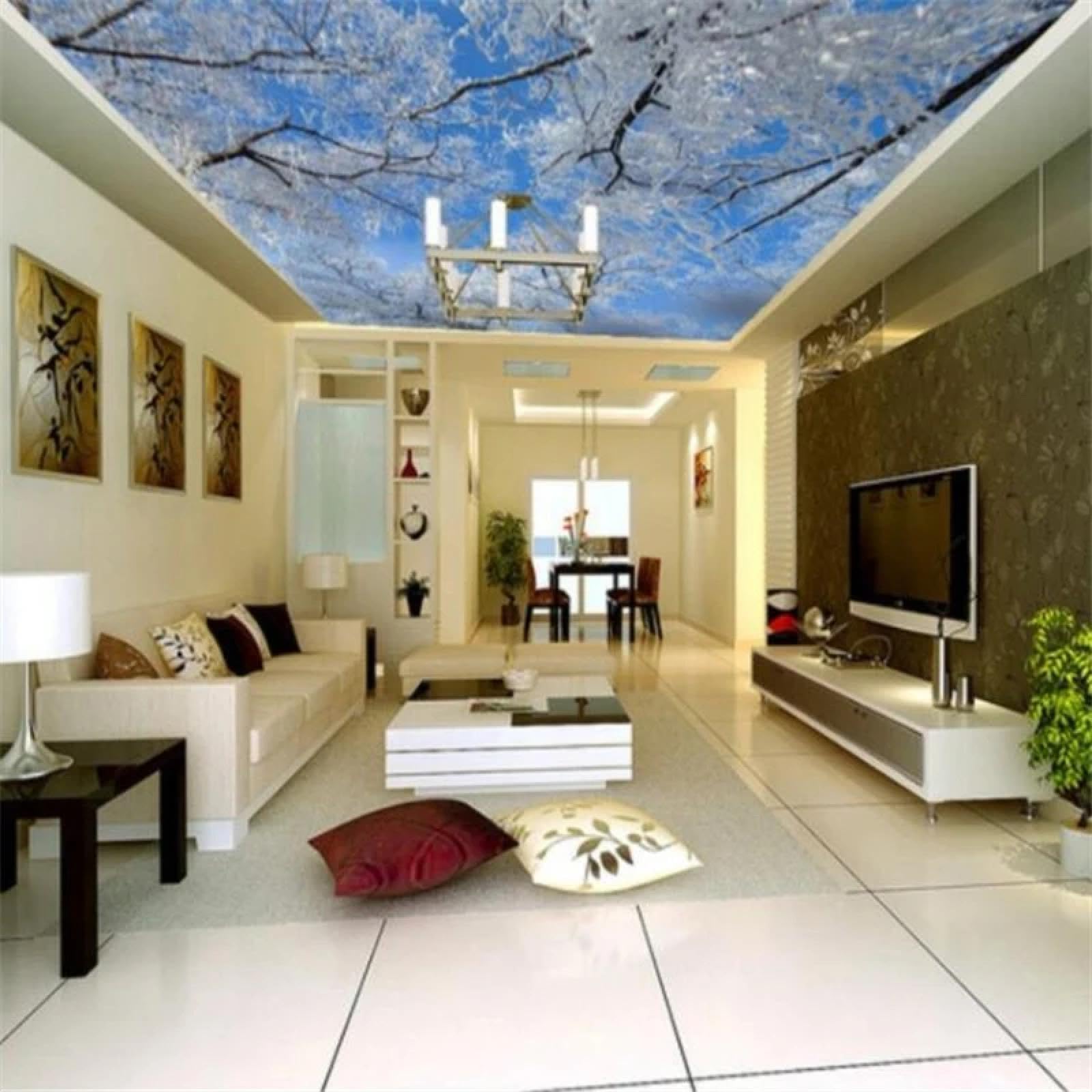 ELOIR Adesivo murale per soffitto in PVC autoadesivo carta da parati 3d carta da parati foresta neve scena paesaggio naturale soggiorno camera da letto decorazione del soffitto sfondo adesivo da parete