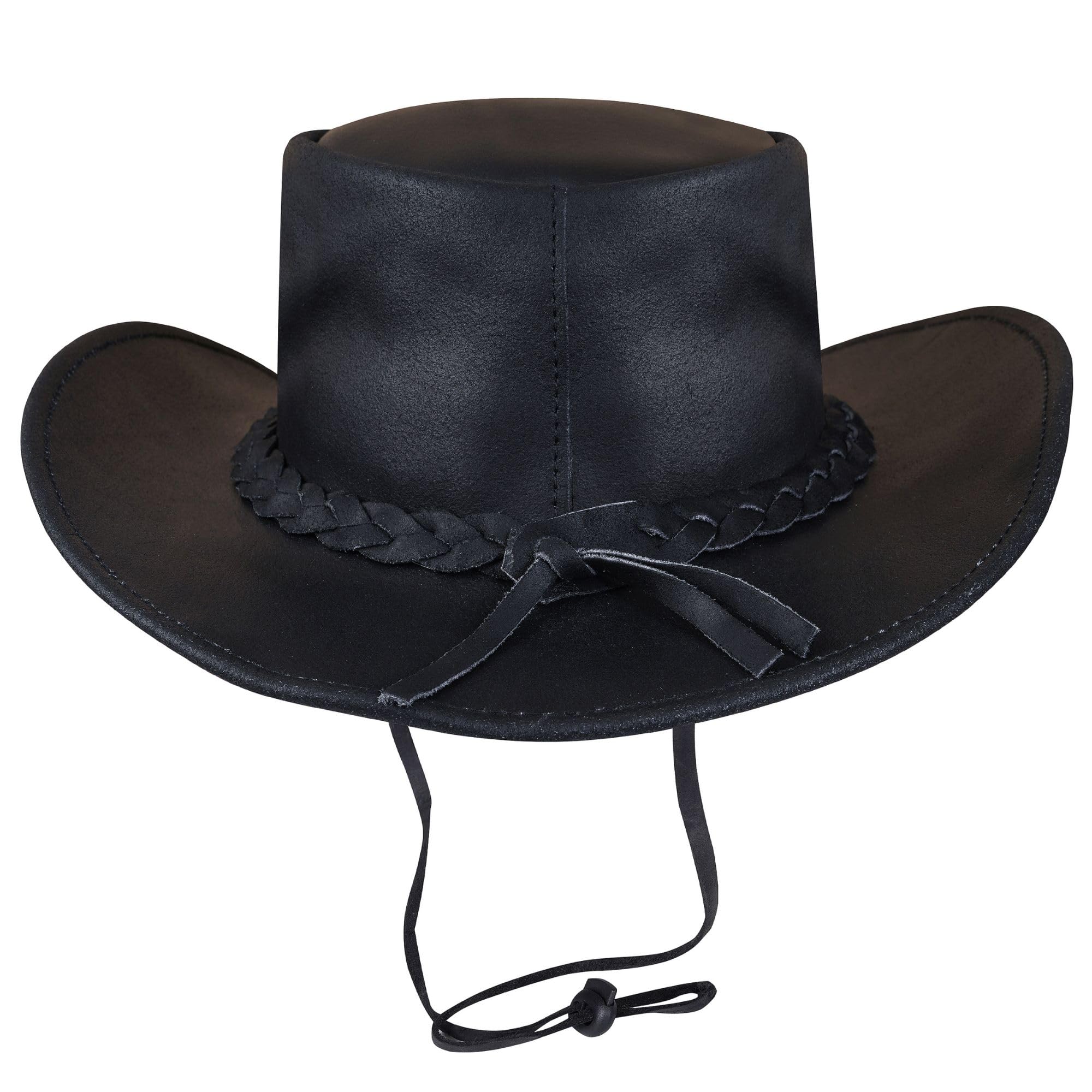 URBAN 5884 Cappello da Cowboy in Vera Pelle Plain, Cappello Western Uomo/Donna in Vera Pelle Bovina, Tesa Modellabile e Sottogola Regolabile