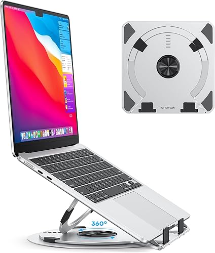 Miniatura 8 de OMOTON Soporte portátil para computadora portátil, soporte ergonómico para computadora con base giratoria de 360, soporte plegable de aluminio